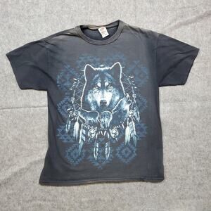 Vintage Wolf Pack Dream Catcher Shirt Large Fruit Loom Y2K 90s Native American